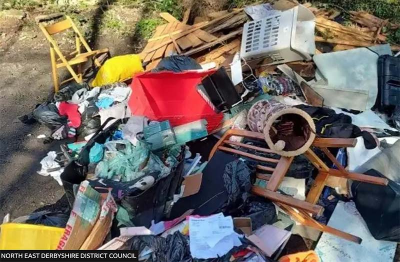 land spoiled by illegal fly tipping in derbyshire